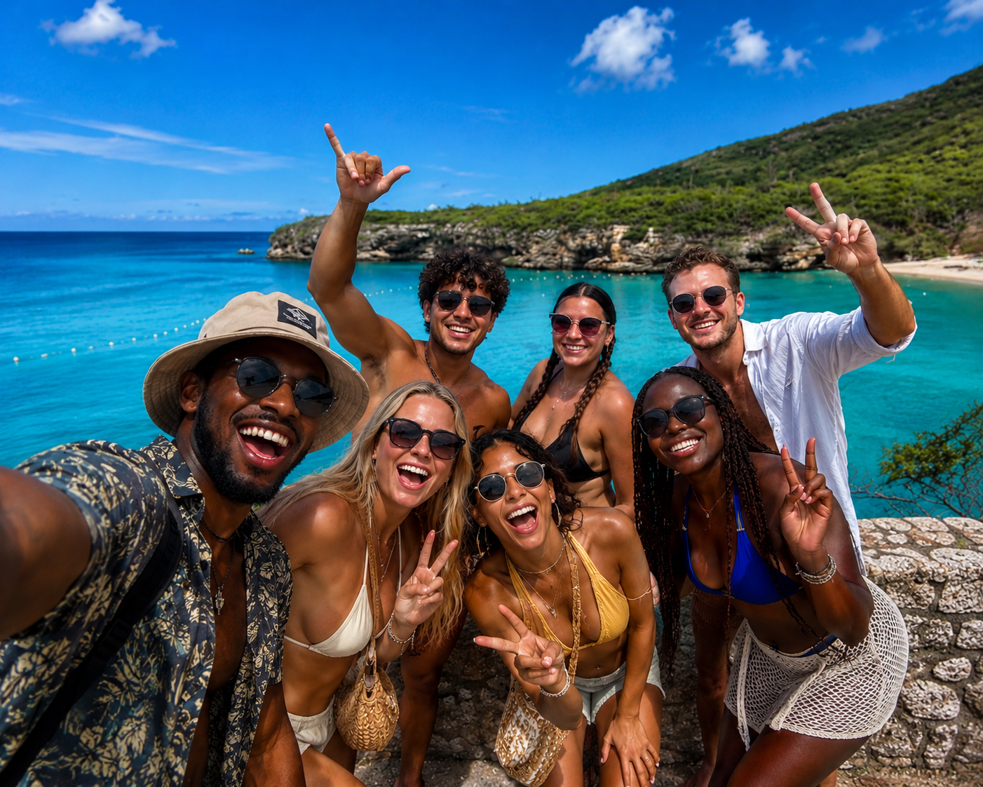 Friends enjoying Playa Grote Knip beach in Curaçao